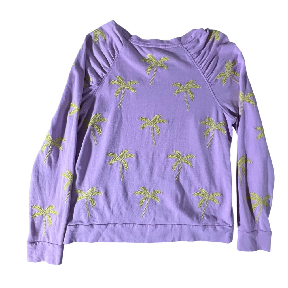 Lilly Pulitzer Sweatshirt Women Large Purple Palm Tree‎ Embroidered Cotton - Picture 2 of 9